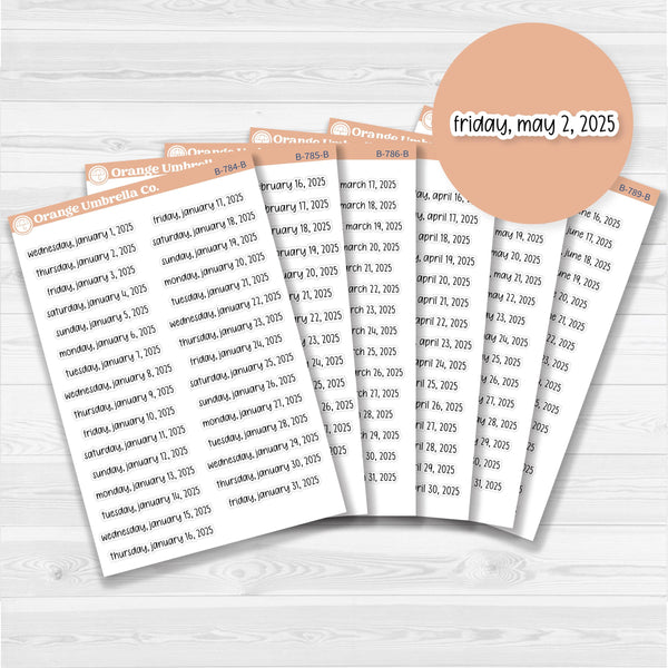 Dates of the Month - Jan-Jun 2025 Planner Stickers | F17 Print | B-784-789-B