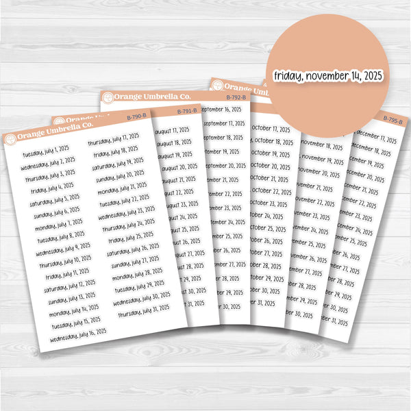 Dates of the Month - Jul-Dec 2025 Planner Stickers | F17 Print | B-790-795-B