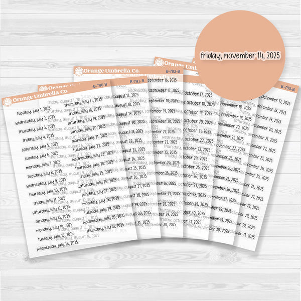 Dates of the Month - Jul-Dec 2025 Planner Stickers | F17 Print Clear Matte | B-790-795-BCM