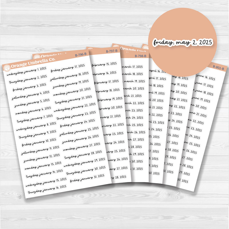 Dates of the Month - Jan-Jun 2025 Planner Stickers | F17 Script | B-796-801-B