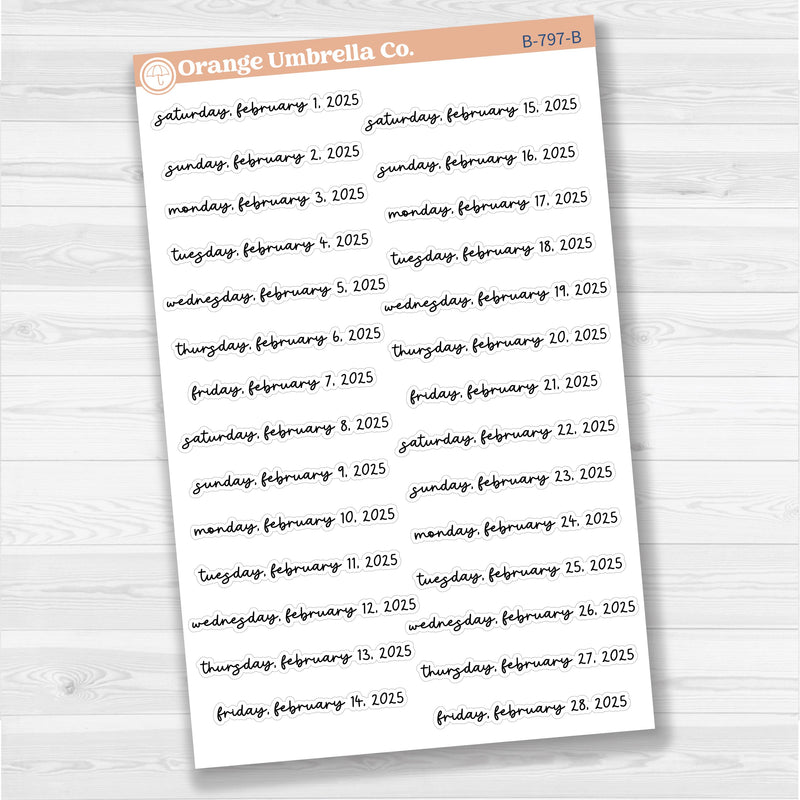 Dates of the Month - Jan-Jun 2025 Planner Stickers | F17 Script | B-796-801-B