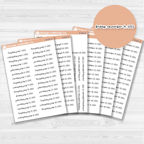 Dates of the Month - Jul-Dec 2025 Planner Stickers | F17 Script | B-802-807-B