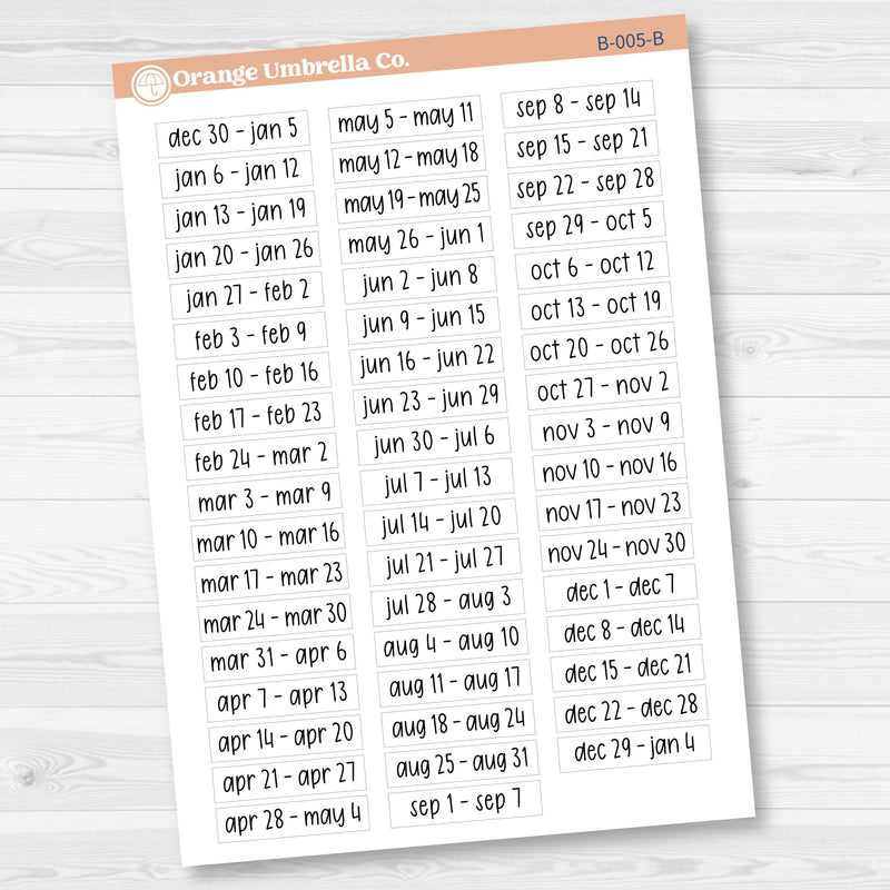 2025 Weeks of the year | Monday StartPlanner Stickers | Hobonichi Cousin | F17 Print | B-005