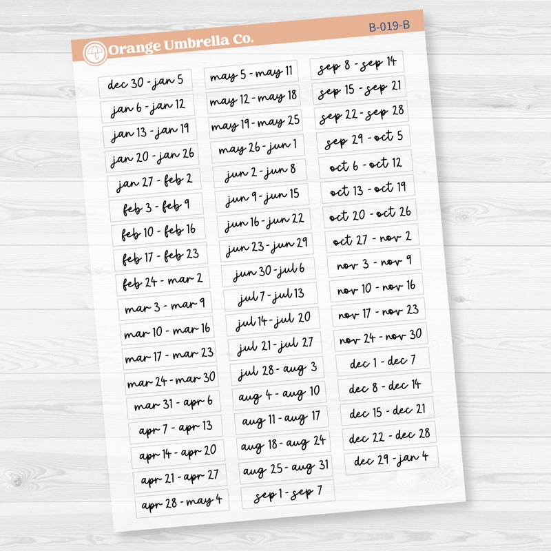 2025 Weeks of the year | Monday Start Planner Stickers | F17 Script | B-019