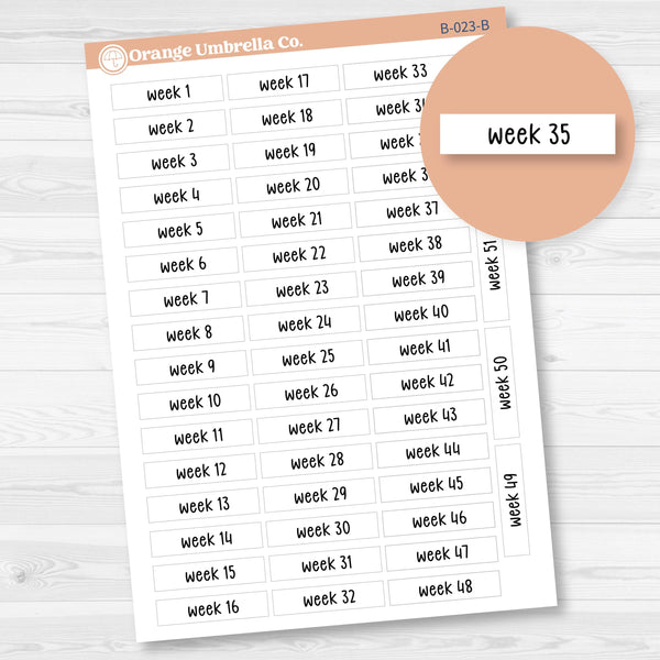 Week 1-52 Binder Kit Storage Labels Planner Stickers | F17 Print | B-023-B