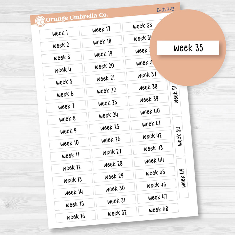 Week 1-52 Binder Kit Storage Labels Planner Stickers | F17 Print | B-023-B