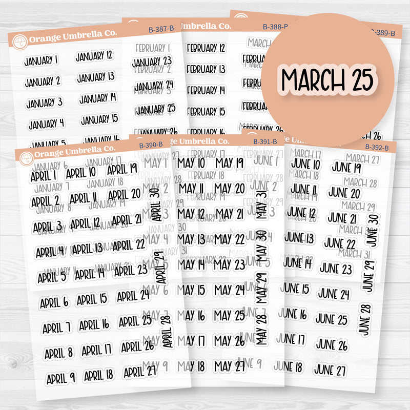 Dates of the Month Planner Stickers and Labels | F8 Clear Matte | B-387-392-BCM