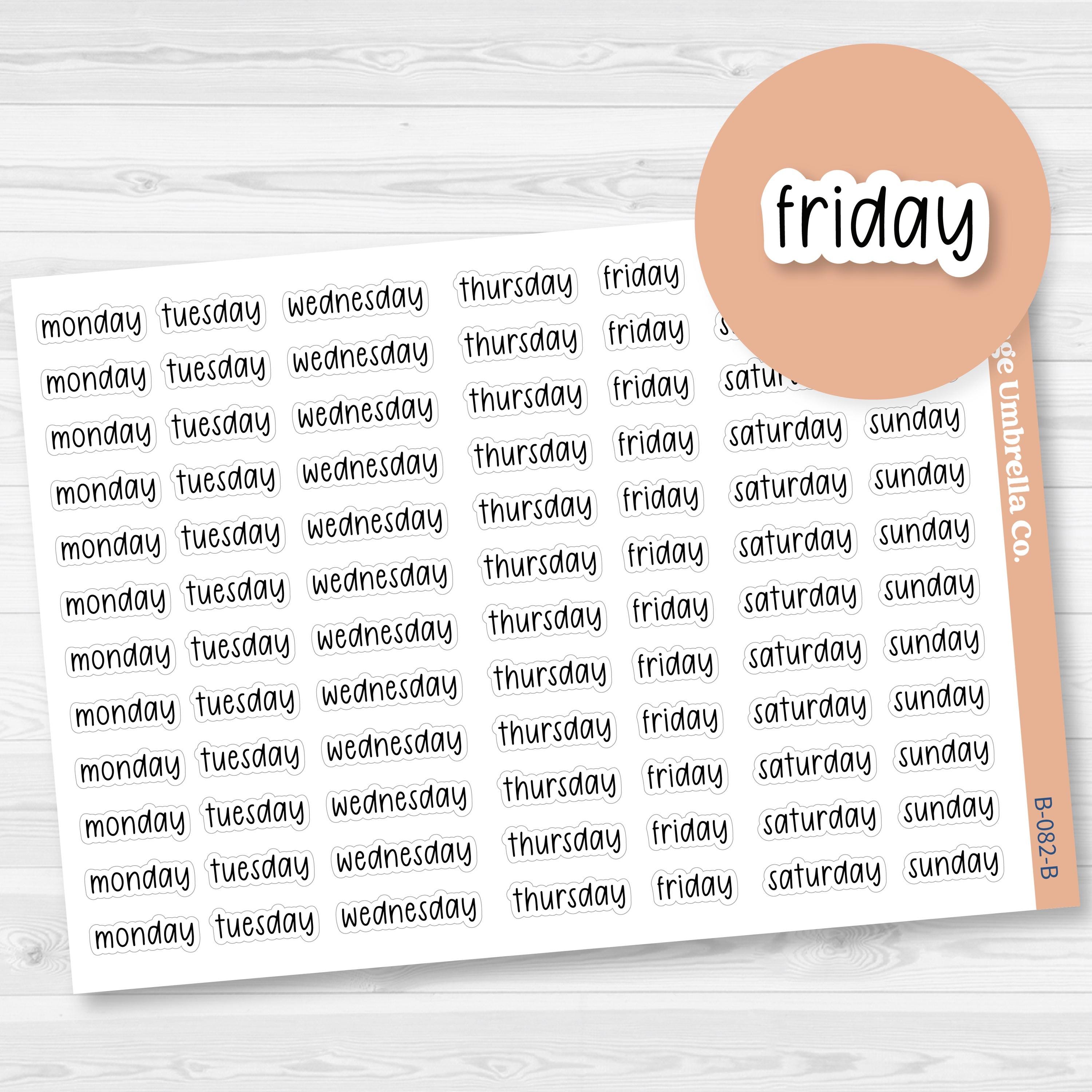 Day of the Week Header Planner Stickers | 12 Weeks | F17 Print | B-082-B