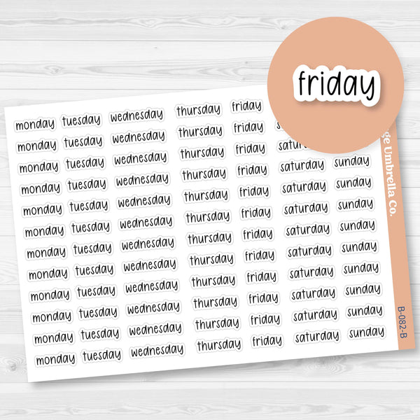 Day of the Week Header Planner Stickers | 12 Weeks | F17 Print | B-082-B