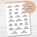 Hello Month Name Script Planner Stickers | F17 | S-071-B