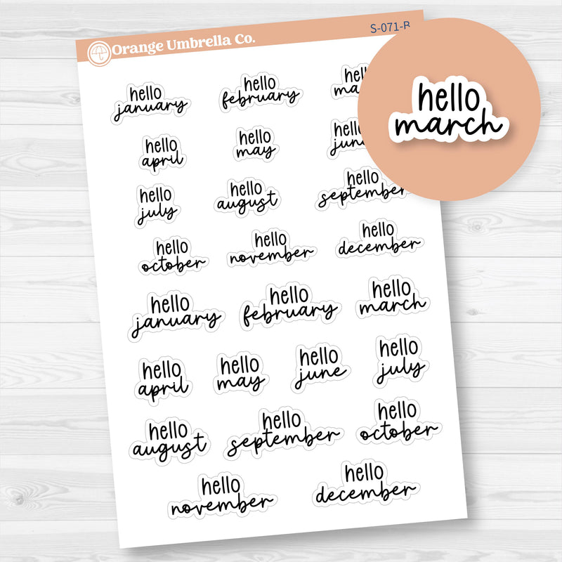 Hello Month Name Script Planner Stickers | F17 | S-071-B