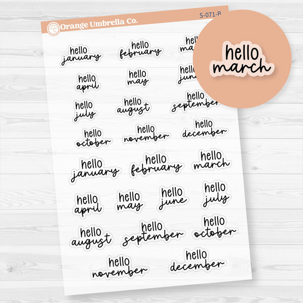 Hello Month Name Script Planner Stickers | F17 Clear Matte | S-071-BCM