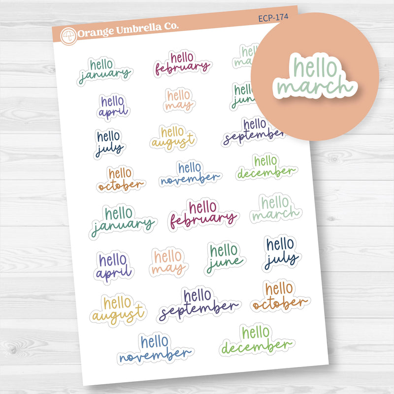 Hello Month Name Script Planner Stickers | F17 | EC-174