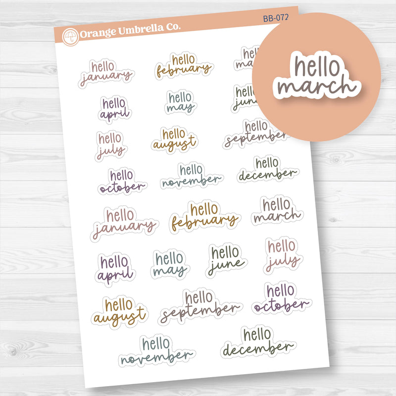 Bold Blooms Hello Month Name Script Planner Stickers | F17 | BB-072