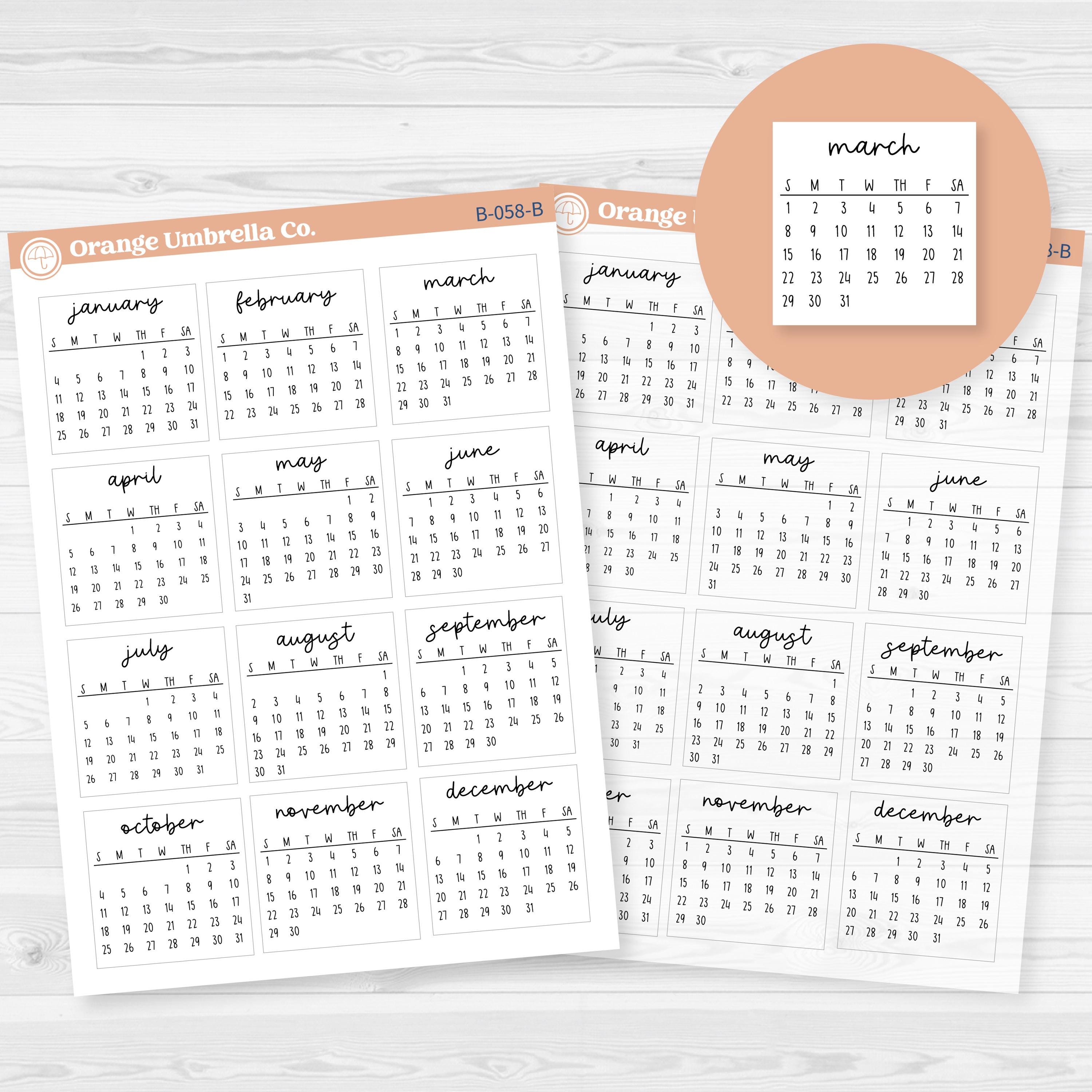 2026 Mini Calendar Planner Stickers | F17 | B-058
