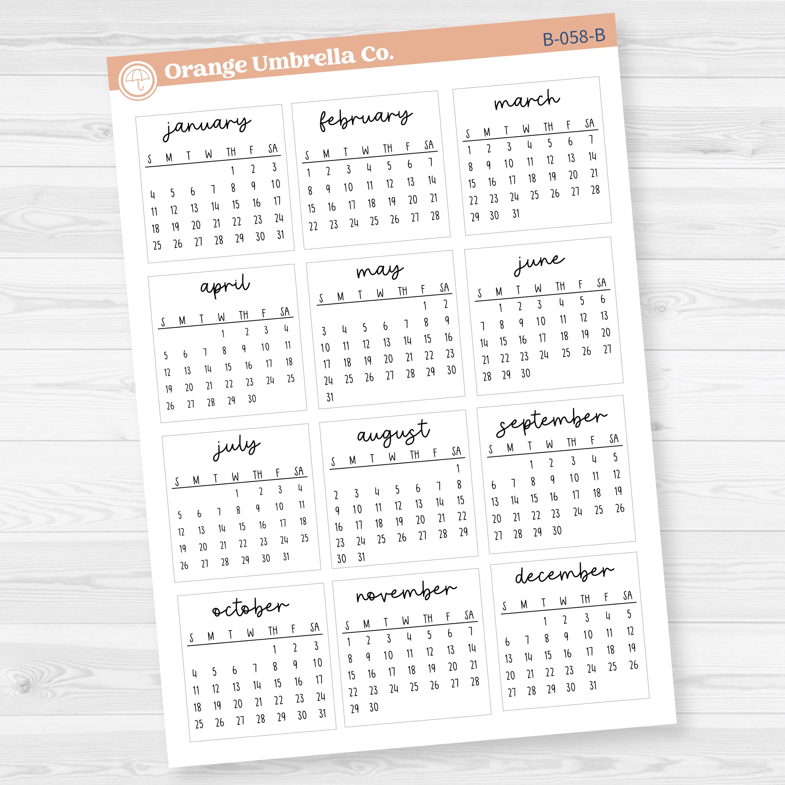 2026 Mini Calendar Planner Stickers | F17 | B-058