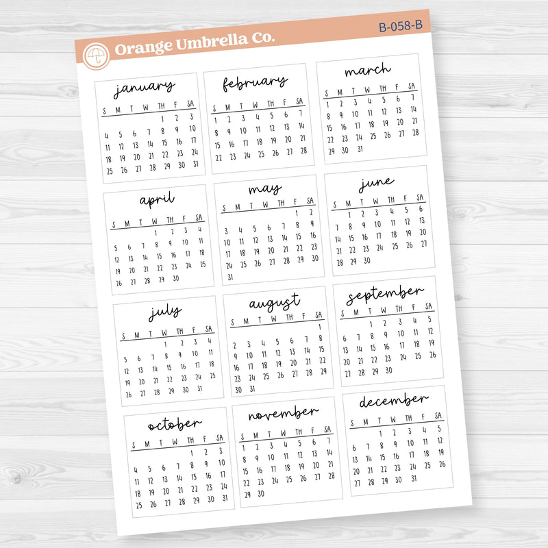 2026 Mini Calendar Planner Stickers | F17 | B-058