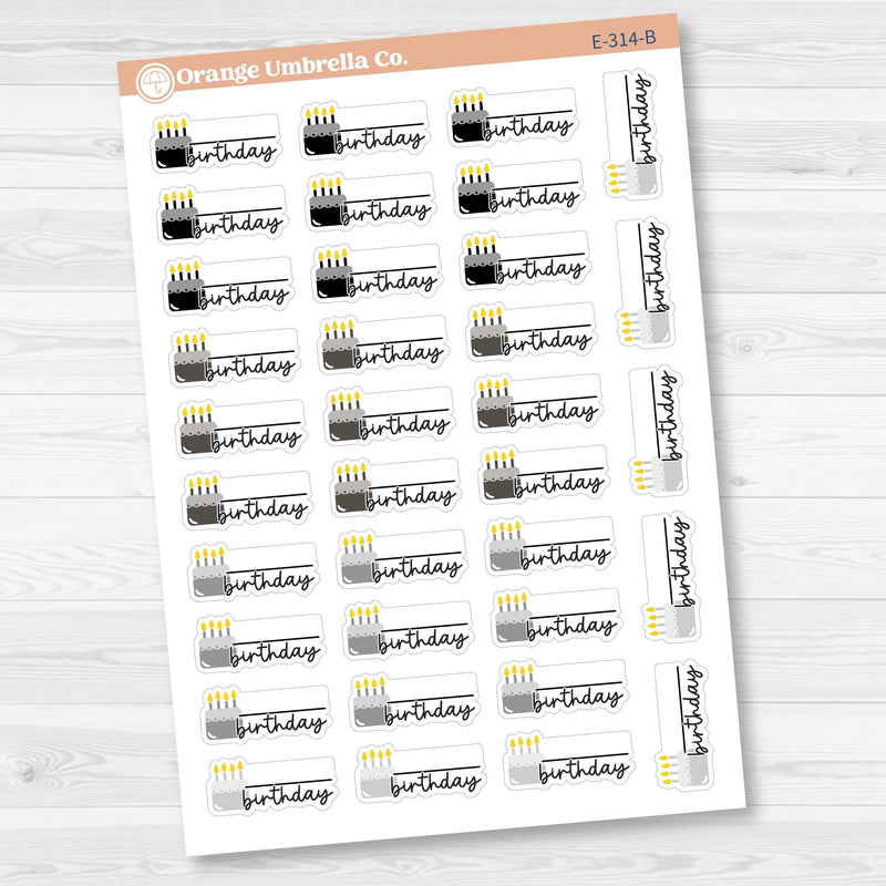 Birthday Fill In Cake & Candles Icon Script Planner Stickers | F17 | E-314