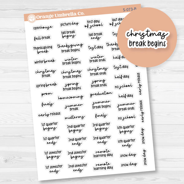 School Related Holiday Mini Script Planner Stickers | F17 | S-073-B