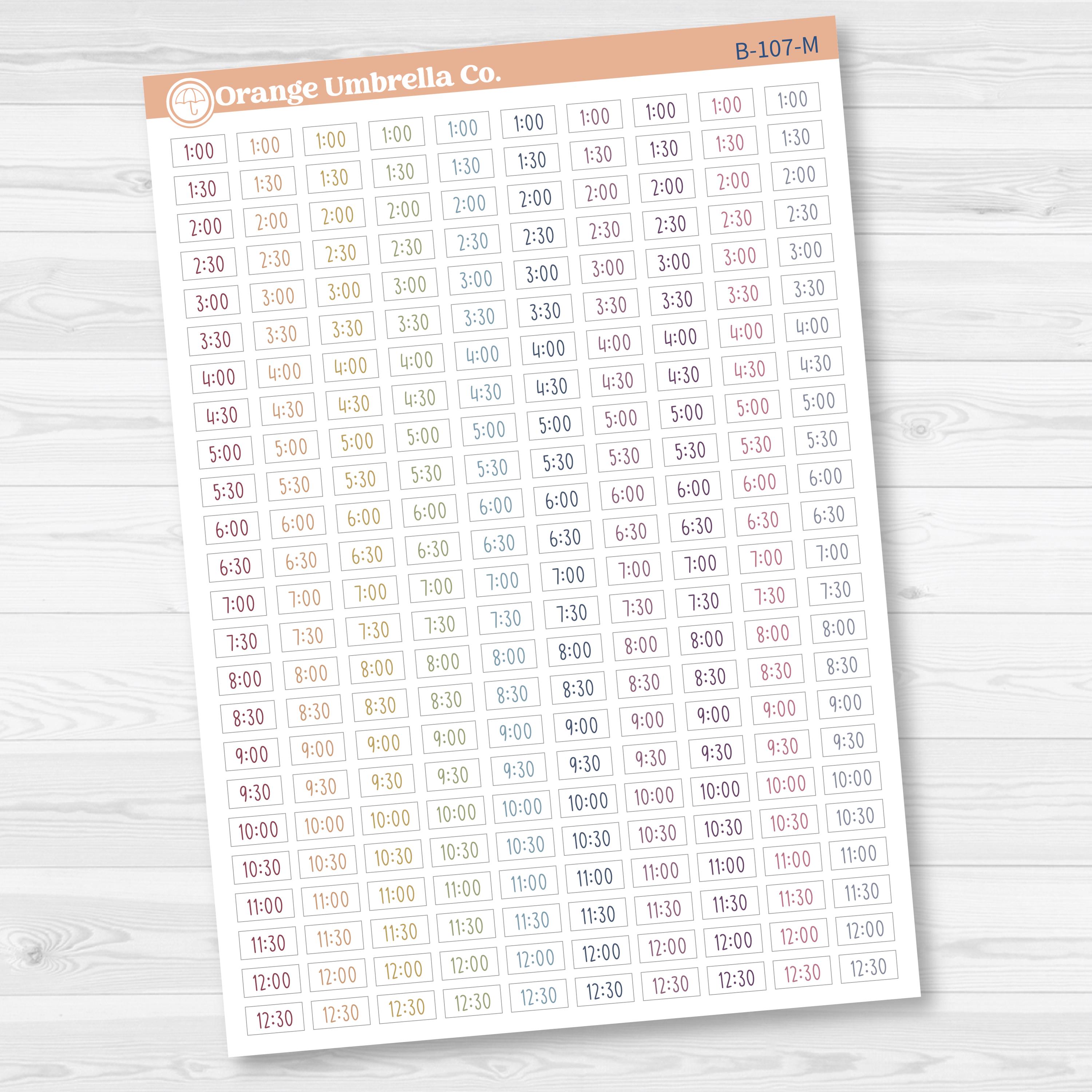 Time - Half Hour Planner Stickers | F17 Print | B-107