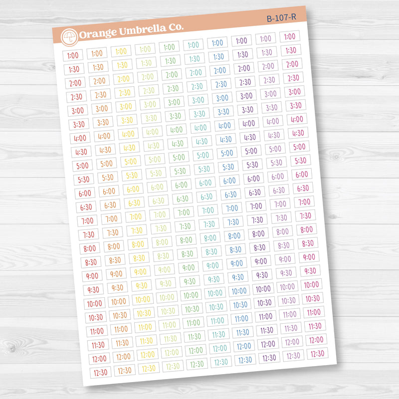 Time - Half Hour Planner Stickers | F17 Print | B-107