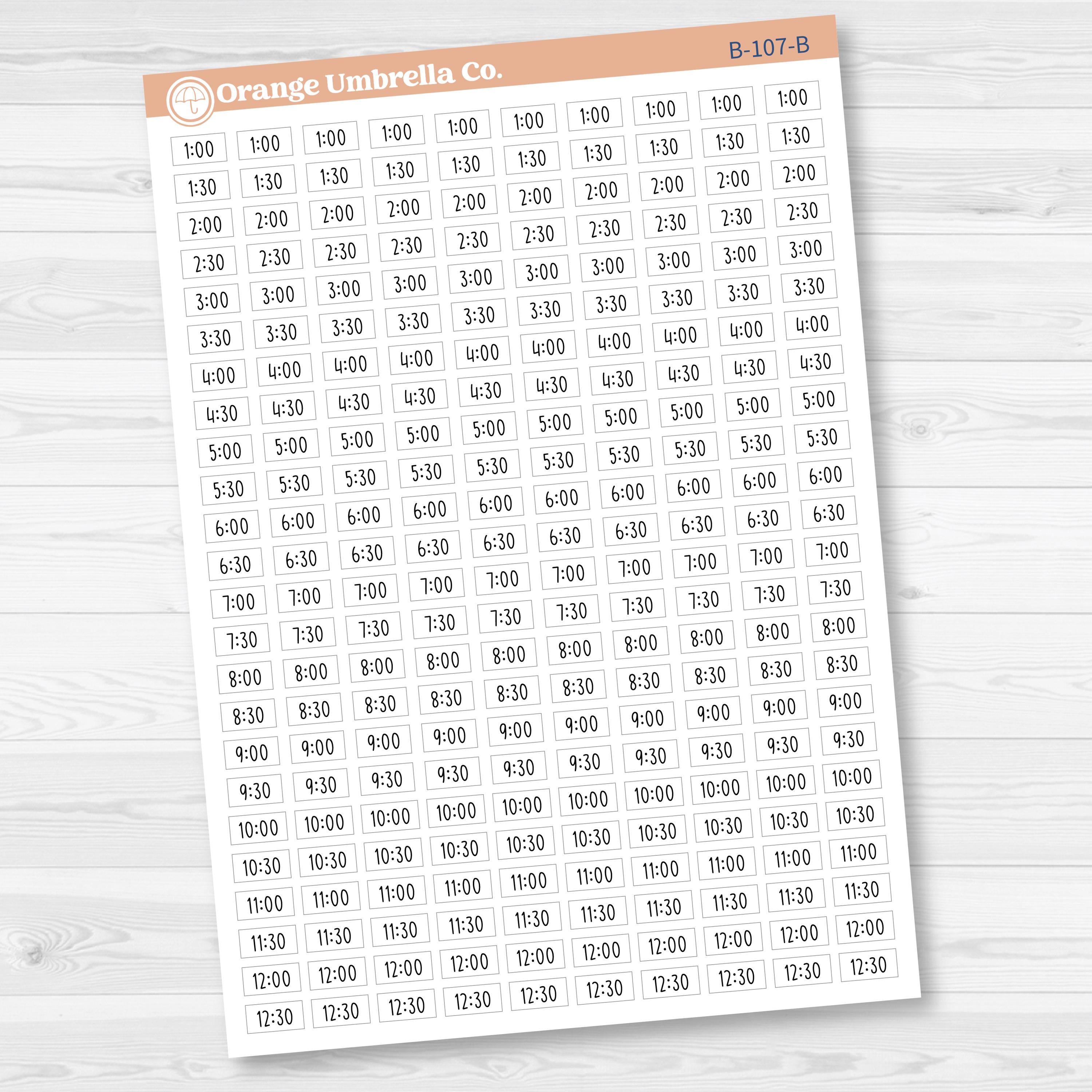 Time - Half Hour Planner Stickers | F17 Print | B-107