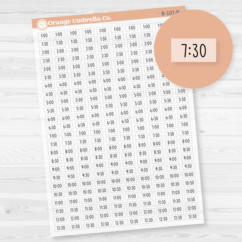 Time - Half Hour Planner Stickers | F17 Print Clear Matte | B-107-BCM