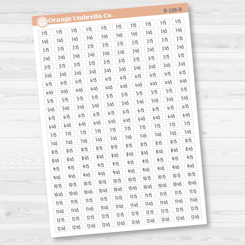 Time - Quarter/3-Quarter Hour Script Planner Stickers | F17 Print | B-108