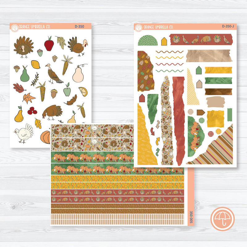 Thanksgiving Planner Kit | Deco Journaling Planner Stickers | Turkey Trot | D-350