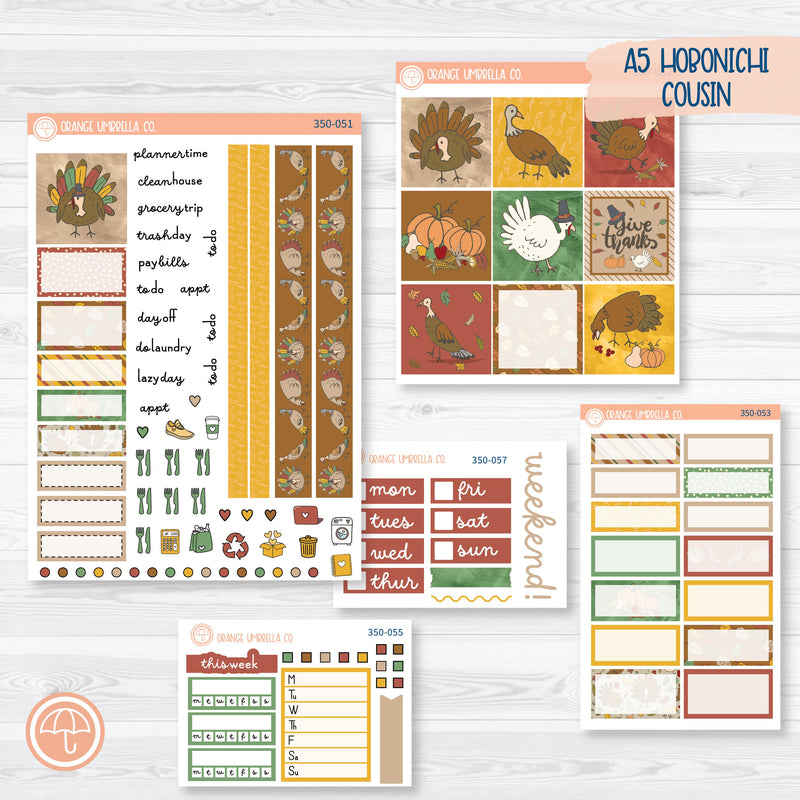 Thanksgiving Planner Kit | Hobonichi Cousin Planner Kit Stickers | Turkey Trot | 350-051