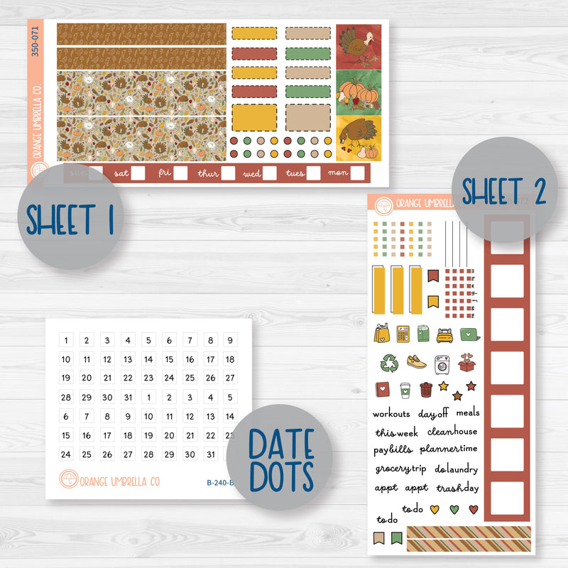 Thanksgiving Planner Kit | Hobonichi Weeks Planner Kit Stickers | Turkey Trot | 350-071