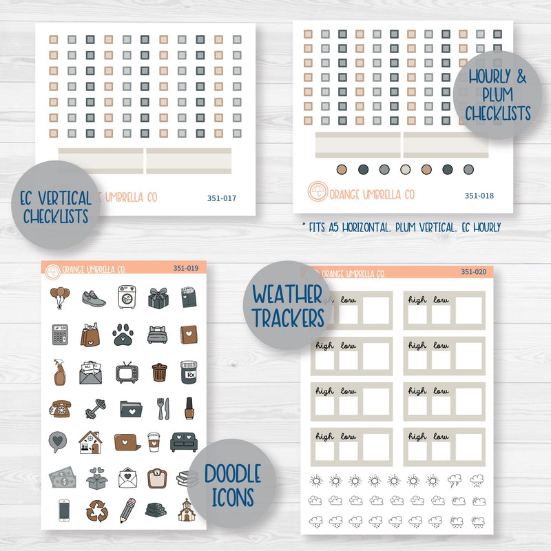 Neutral Florals And Shapes | Weekly Add-On Planner Kit Stickers | Serenity | 351-012