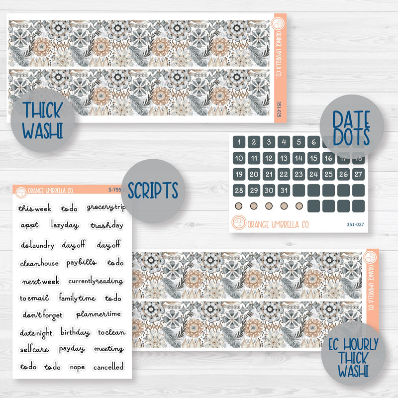 Neutral Florals And Shapes | Weekly Add-On Planner Kit Stickers | Serenity | 351-012