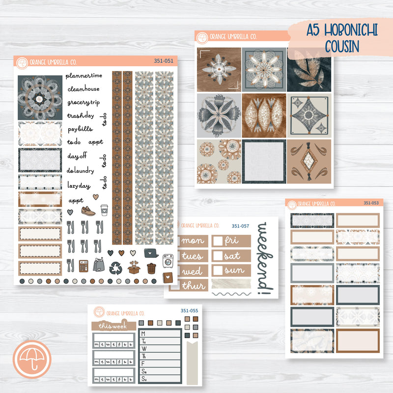 Neutral Florals And Shapes | Hobonichi Cousin Planner Kit Stickers | Serenity | 351-051