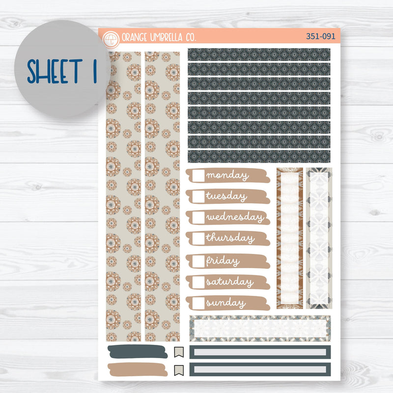 Neutral Florals And Shapes | 7x9 Compact Vertical Planner Kit Stickers | Serenity | 351-091