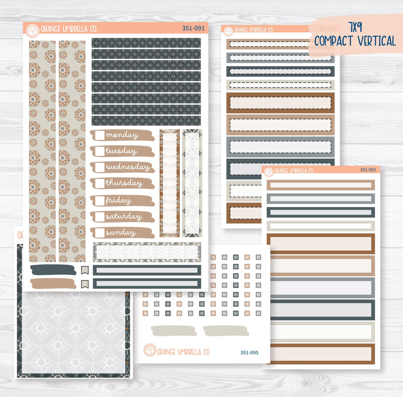 Neutral Florals And Shapes | 7x9 Compact Vertical Planner Kit Stickers | Serenity | 351-091