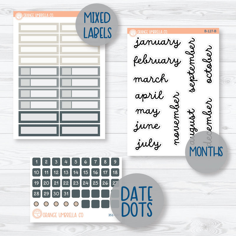 Neutral Florals And Shapes | 7x9 Plum Monthly Planner Kit Stickers | Serenity | 351-221