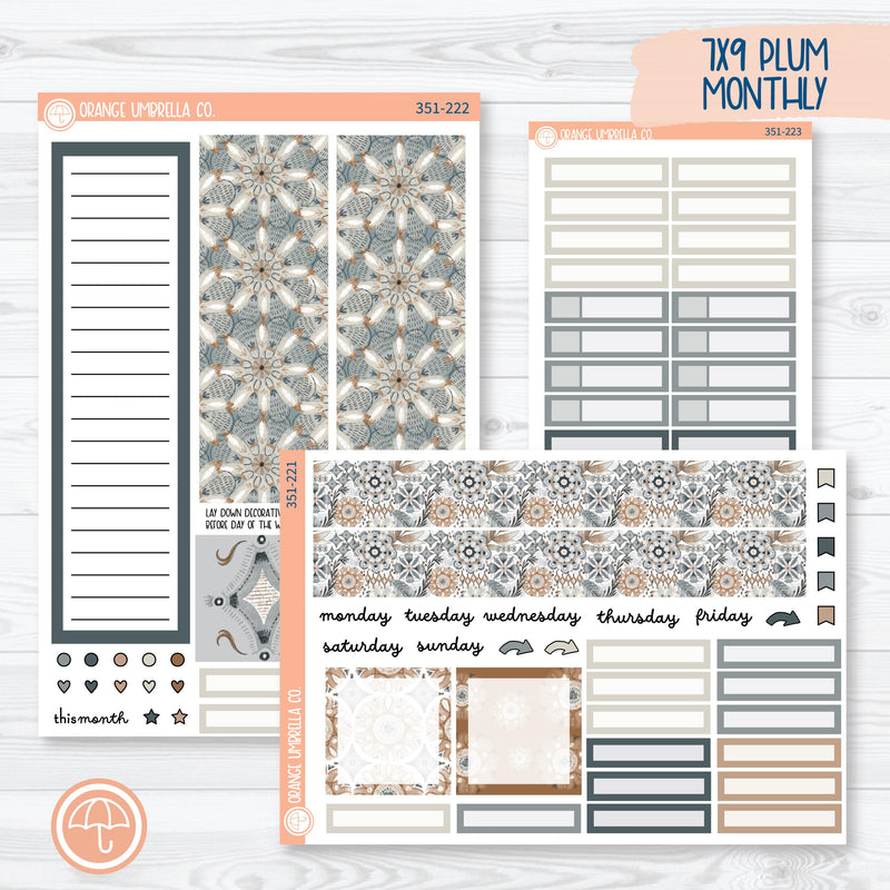 Neutral Florals And Shapes | 7x9 Plum Monthly Planner Kit Stickers | Serenity | 351-221