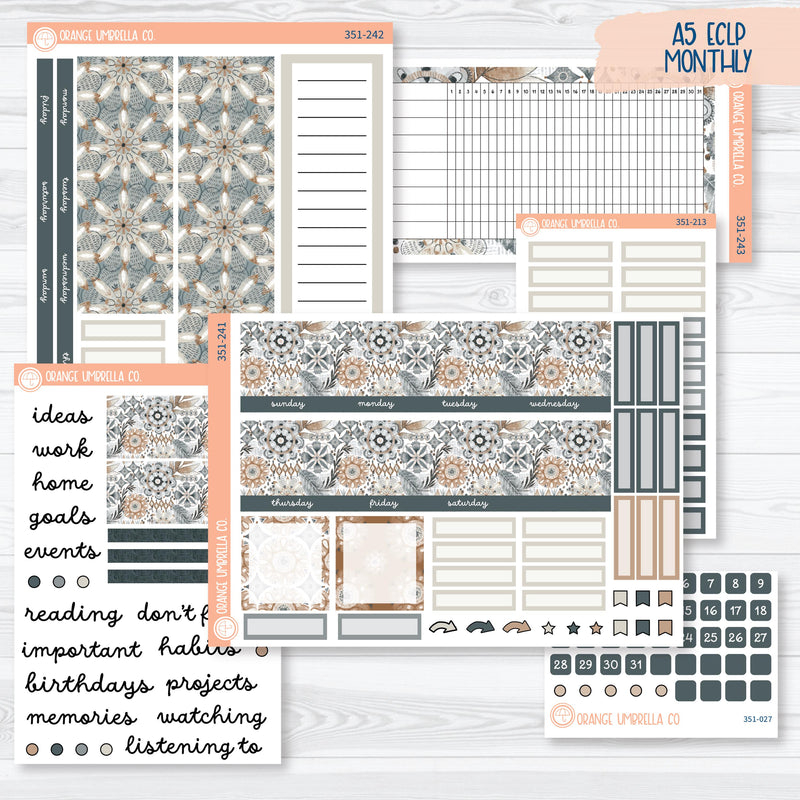 Neutral Florals And Shapes | A5 EC Monthly & Dashboard Planner Kit Stickers | Serenity | 351-241