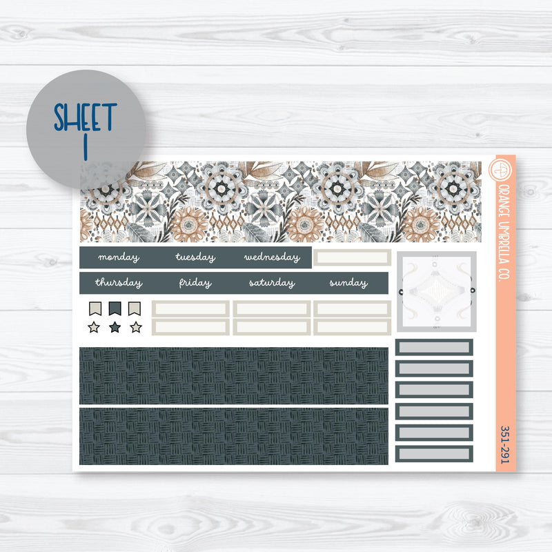 Neutral Florals And Shapes | Hobonichi Cousin Monthly Planner Kit Stickers | Serenity | 351-291