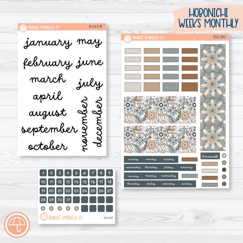 Neutral Florals And Shapes | Hobonichi Weeks Monthly Planner Kit Stickers | Serenity | 351-301