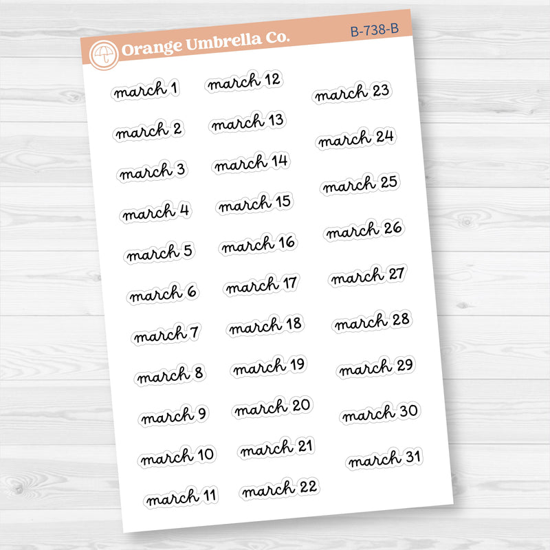 Dates of the Month Planner Stickers and Labels | F16 Script | B-736-741-B