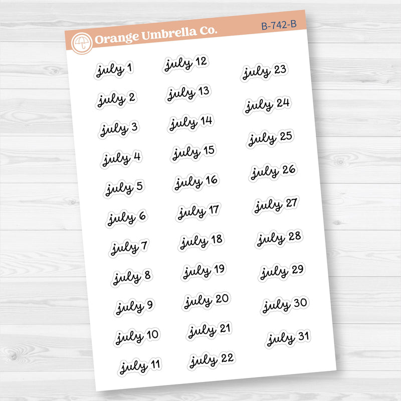 Dates of the Month Planner Stickers and Labels | F16 Script | B-742-747-B