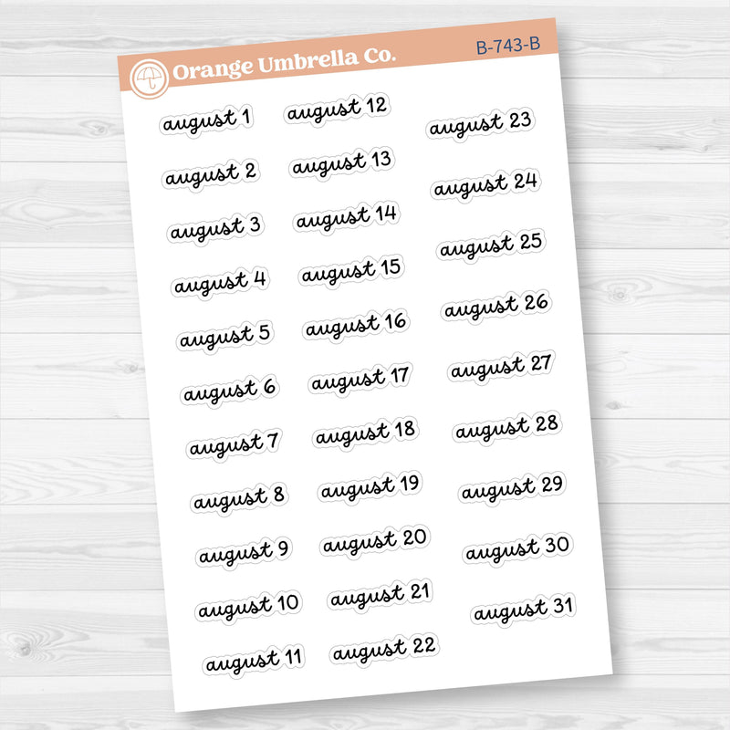 Dates of the Month Planner Stickers and Labels | F16 Script | B-742-747-B