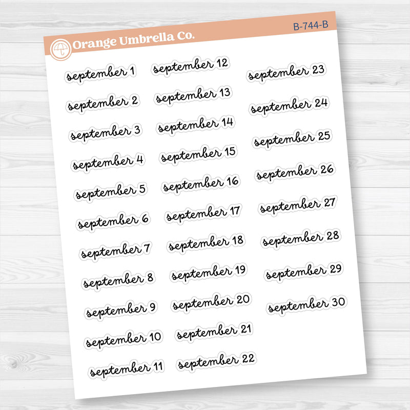 Dates of the Month Planner Stickers and Labels | F16 Script | B-742-747-B