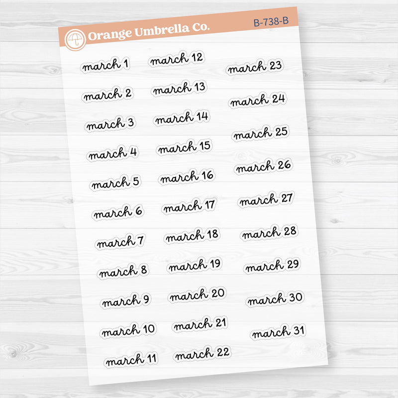 Dates of the Month Planner Stickers and Labels | F16 Script Clear Matte | B-736-741-BCM