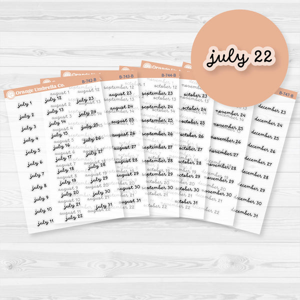 Dates of the Month Planner Stickers and Labels | F16 Script Clear Matte | B-742-747-BCM