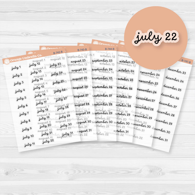 Dates of the Month Planner Stickers and Labels | F16 Script Clear Matte | B-742-747-BCM