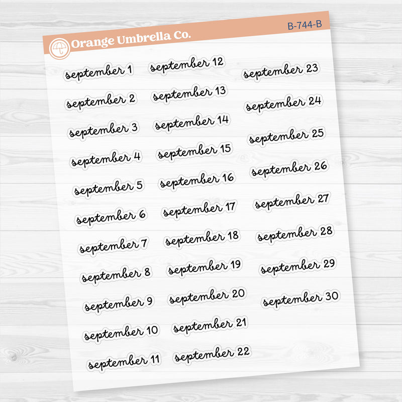 Dates of the Month Planner Stickers and Labels | F16 Script Clear Matte | B-742-747-BCM