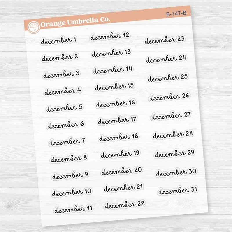 Dates of the Month Planner Stickers and Labels | F16 Script Clear Matte | B-742-747-BCM